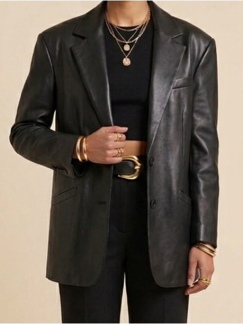 Ricardo Vintage Black Leather Women's Blazer Jacket - Single-Button